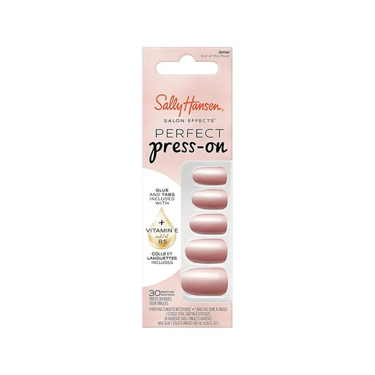 Sally Hansen Salon Effects Perfect Press-On Nails | Oval Shape | Easy to Apply, Non-Damaging | 30 Nails, Nail Glue, Adhesive Tabs, File | Out of This Pearl