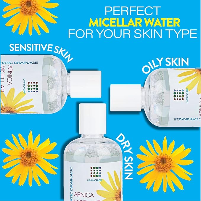 Arnica Montana Micellar Cleansing Water, Facial Cleanser & Makeup Remover, Suitable for All Skin Types, Use for Natural Lymphatic Drainage, Reduces Face Puffiness, Daily Skin Care, 8 Fl Oz