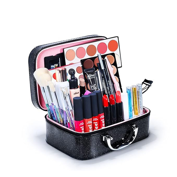 All-in-One Makeup Gift Set Travel Makeup Kit Complete Starter Makeup Bundle Lipgloss Lipstick Concealer Blushes Powder Eyeshadow Palette Cosmetic Palette for Teen Girls & Adults #17