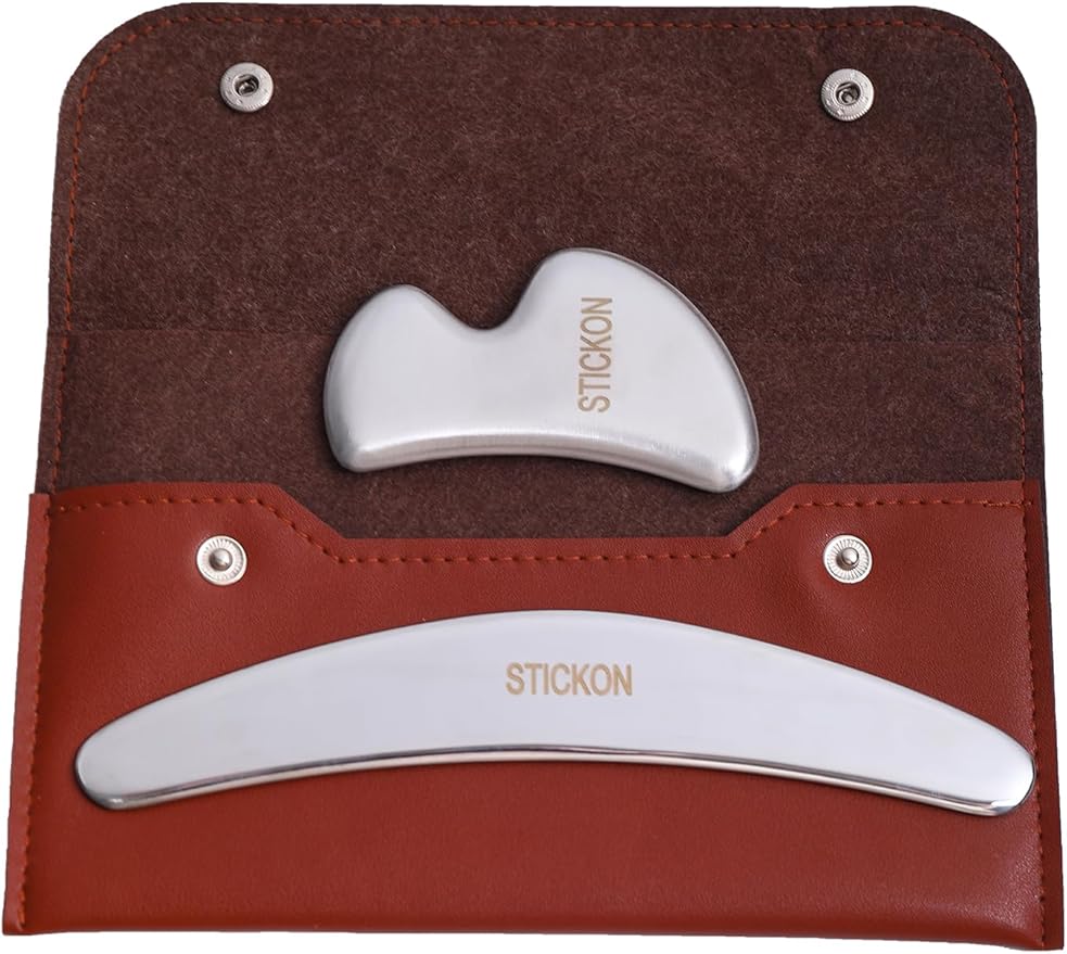 STICKON Gua Sha Massage Tool 2 in 1 Stainless Steel GuaSha Scraping Massage IASTM Tools Great Soft Tissue Mobilization Tool(STICKON-48)