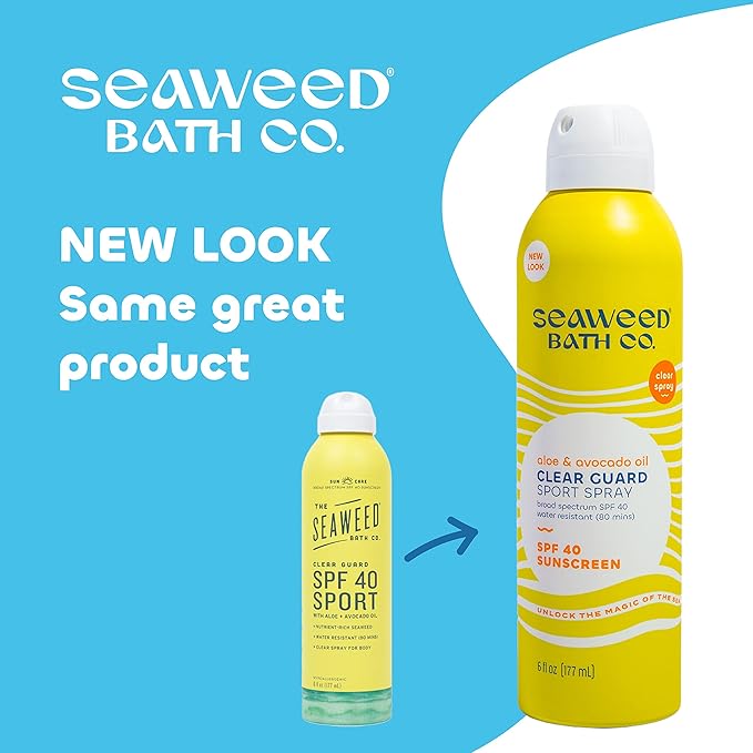 Seaweed Bath Co. Clear Guard SPF 40 Sport Broad Spectrum Sunscreen Spray, 6 Ounce, Sustainably Harvested Seaweed, Aloe, Avocado Oil