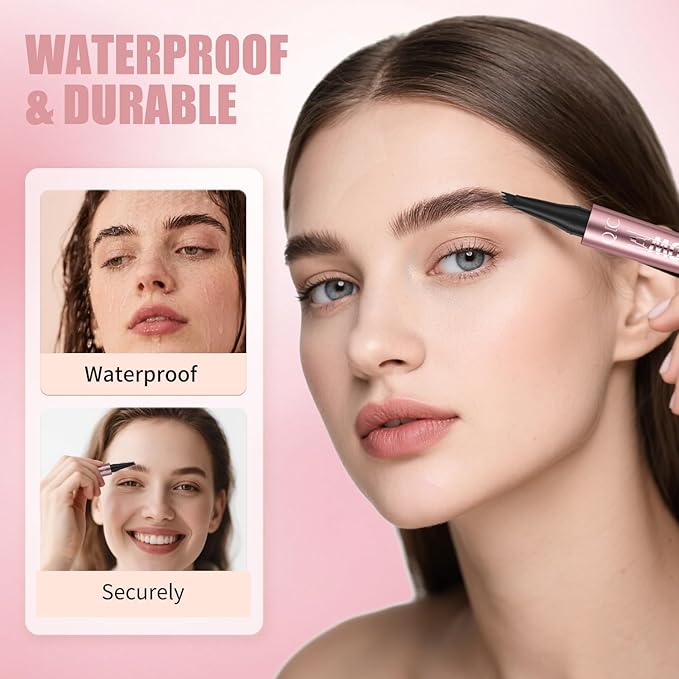 Eyebrow Pen, Waterproof Microblading Eyebrow Pencil, Eye Brown Makeup Pen with a Micro-Fork Tip for Women to Effortlessly Create Hair Like Natural Brows Dark Brown