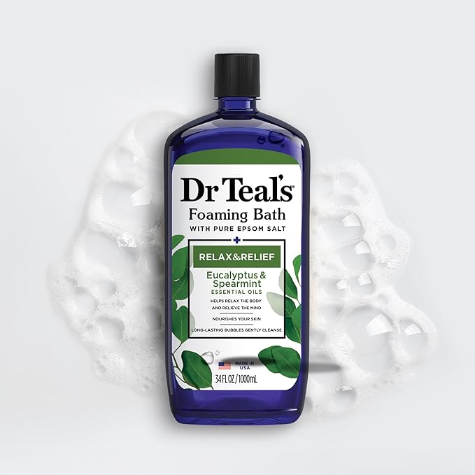 Dr Teal's Foaming Bath with Pure Epsom Salt, Relax & Relief with Eucalyptus & Spearmint, 34 fl oz (Pack of 2)