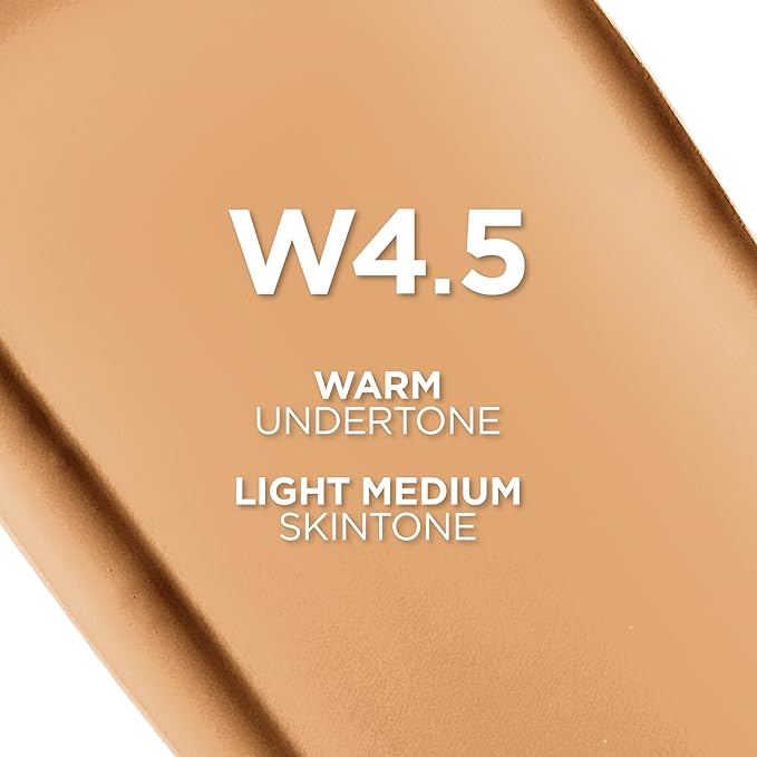 L'Oreal Paris True Match Super-Blendable Foundation, Medium Coverage Liquid Foundation Makeup, W4.5, Light Medium, 1 Fl Oz