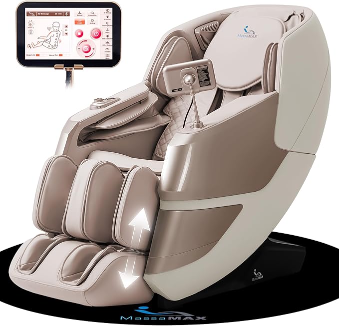MassaMAX MT339 4D Massage Chair, Full Body Shiatsu Recliner with Electric Extendable Footrest, Zero Gravity, SL Track, Deep Yoga Stretch, 15 Modes, AI Voice Control, Foot Rollers, and Heating (Golden)