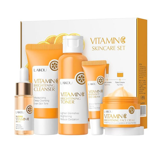Vitamin C Skincare Set, 5-In-1 Skincare Gift Set With Cleanser, Toner, Face Serum, Face Cream, And Eye Cream, Skin Care Products For Teen Girls, Long-Lasting Moisturizing Skincare Set For Gift（5pcs）