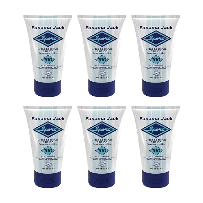 Panama Jack Sport Sunscreen Lotion - SPF 100, Broad Spectrum UVA/UVB Protection, Non-Greasy, PABA, Paraben, Gluten & Cruelty Free, 3 FL OZ (Pack of 12)