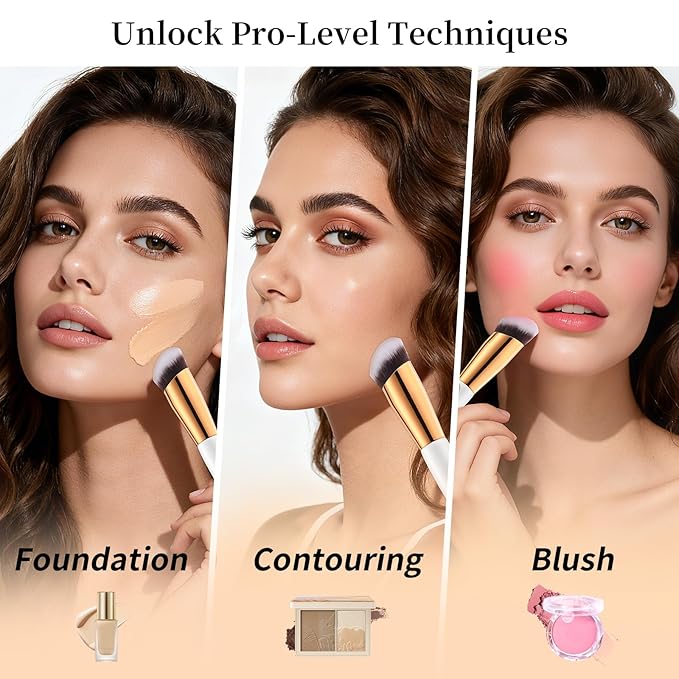 docolor Concealer Brush and Foundation Brush for Liquid Makeup, 2PCS Angled Kabuki Blending Makeup Brush Perfect for Liquid Cream Powder Blending,Stippling,Highlighter and Nose Contour