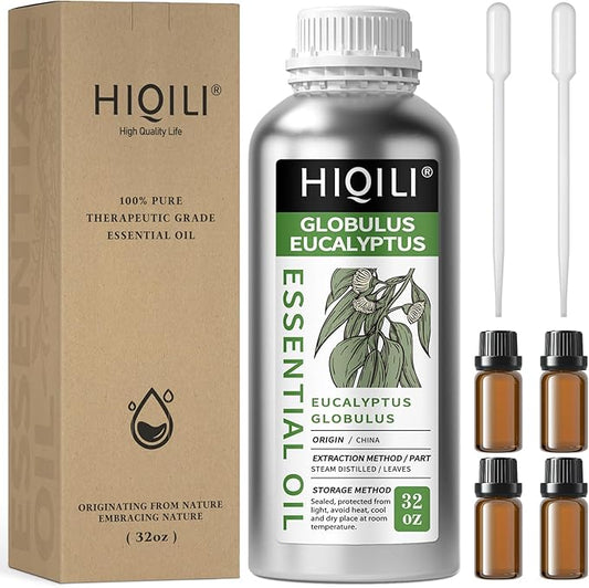 HIQILI Eucalyptus Essential Oil for Spray, Diffuser & Skin, 100% Pure Undiluted - 32 Fl Oz