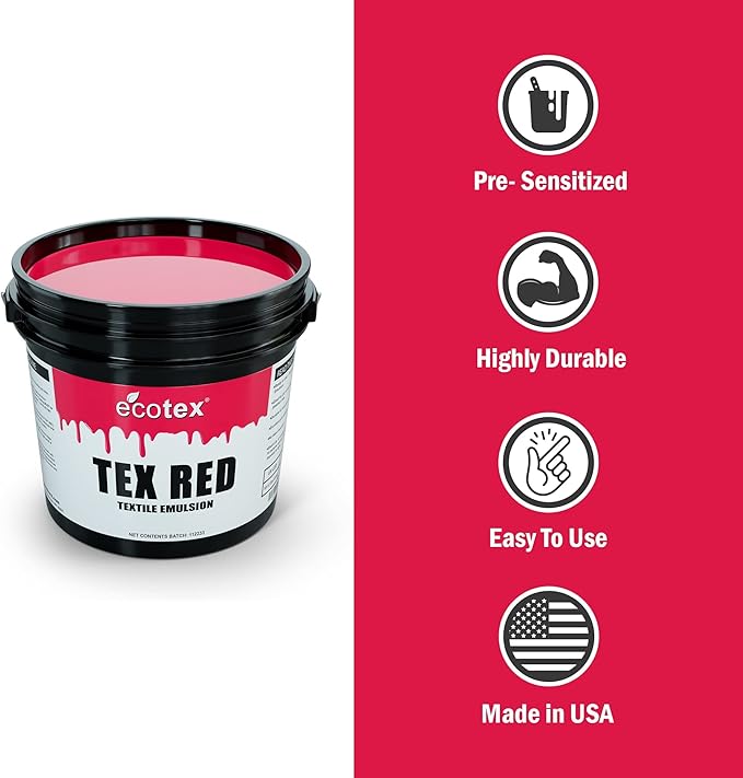 Ecotex® Tex-Red Screen Printing Emulsion (Quart - 32oz.) Pre-Sensitized Photo Emulsion for Silk Screens and Fabric - for Screen Printing Plastisol Inks, Pure Photopolymer Screen Printing Supplies