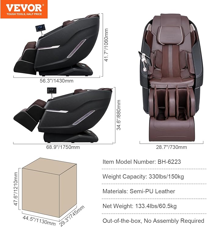 VEVOR Full Body Massage Chair, SL-Track Zero Gravity Massage Recliner, 3D Shiatsu, Body Scan, Heating, Bluetooth Speaker, Airbags for Living Room, Home
