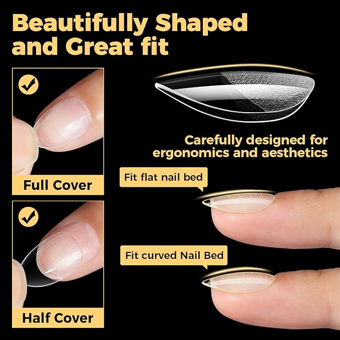 UNA GELLA Extra Short Almond Nail Tips, 504 Pcs Pre-Filed XS Almond Gel Nails, 12 Sizes Half Matte Full Cover Press Ons for Nail Extension Manicure Home DIY Salon