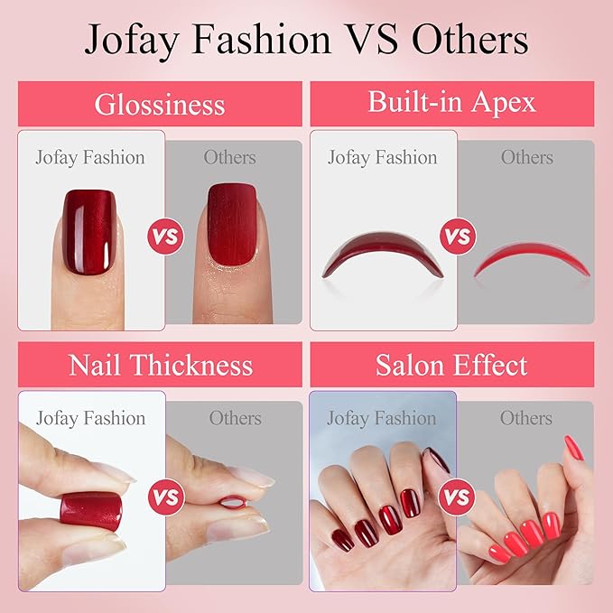 Press on Nails Short, Jofay Fashion 160Pcs Red Glitter Press On Nails Round, Bright Red Acrylic Fake Nails, Reusable Glue on Nails for Women, Salon Quality, Valentines Nails