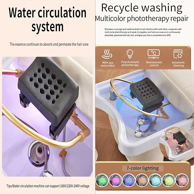 Head Spa Equipment, Massage Shampoo Bed, Supports Water Circulation｜Fumigation｜Light Therapy Massage Table for Spa Beauty Salon