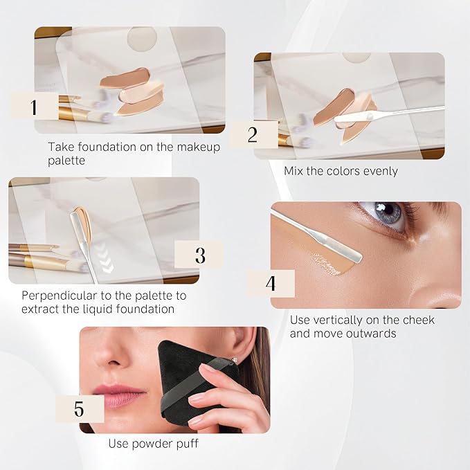 2 Pack Acrylic Makeup Mixing Palette with 2 Stainless Steel Scrapers & 10 Reusable Powder Puffs – Ideal for Facial Cosmetics, Nail Art Pigment Blending