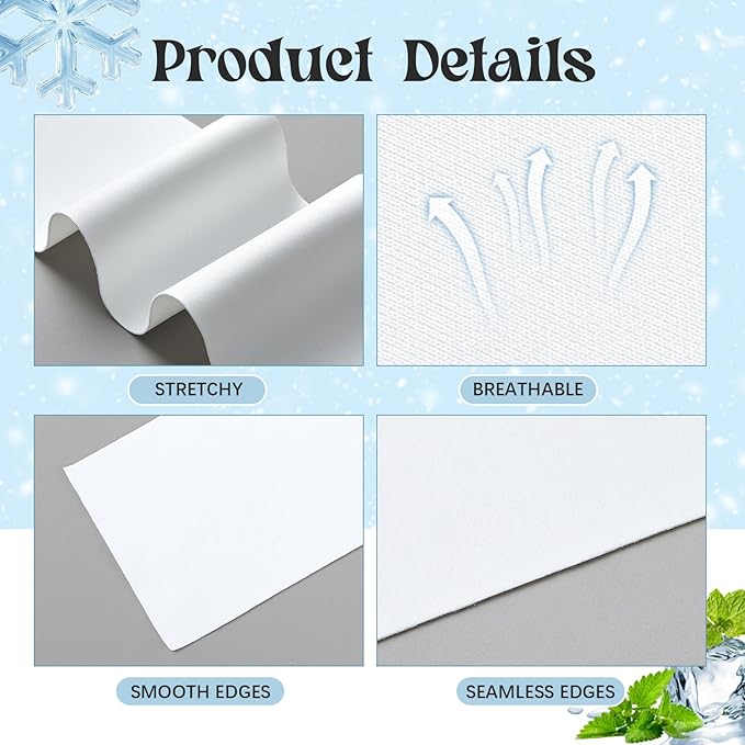 Toulite Cool Ice Silk Bra Liners for Sweat 10 Pcs 3 Layer Medium Washable Rectangle Cool Ice Silk Under Breasts Pads for Women Absorb Sweating, 18 x 3 Inches White for Summer