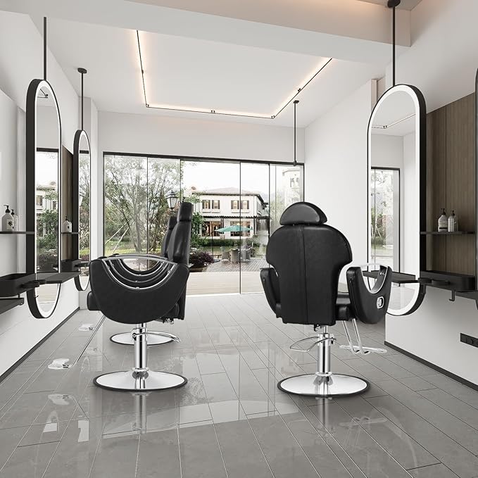 Salon Chair for Hair Stylist, Reclining Barber Salon Chair with Heavy Duty Hydraulic Pump, 360 Swivel Styling Braiding Hairdresser Chairs for Home Barbershop, Black Sliver