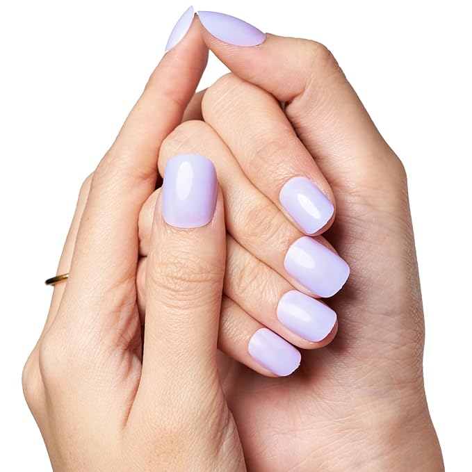 GLAMERMAID Extra Short Press on Nails 24PCS, Light Purple Fall Gel Glue on Nails, Glossy Round Reusable UV Finish Fake Nails Acrylic False Nails Manicure Kits for Women
