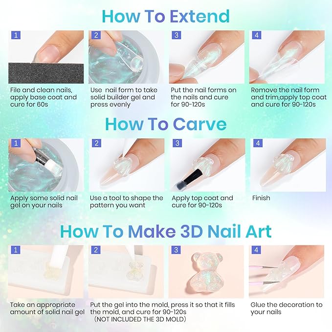 MIZHSE Mermaid Aurora Solid Builder Gel, 1oz Hard Gel for Nails 3D Non-sticky Builder Gels Polish Soak Off for Nails Salon Home DIY Manicure