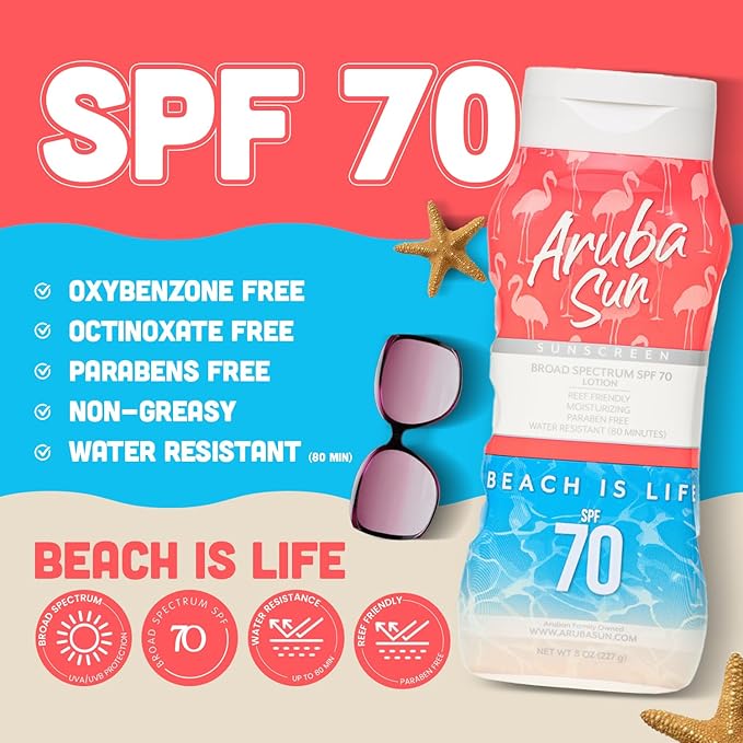 SPF 70 Sunscreen Lotion 8oz - Reef Act Compliant no 67 Octinoxate & Oxybenzone Free - Sun Screen Broad Spectrum UVA/UVB - Sunscreen Waterproof and Non-Greasy