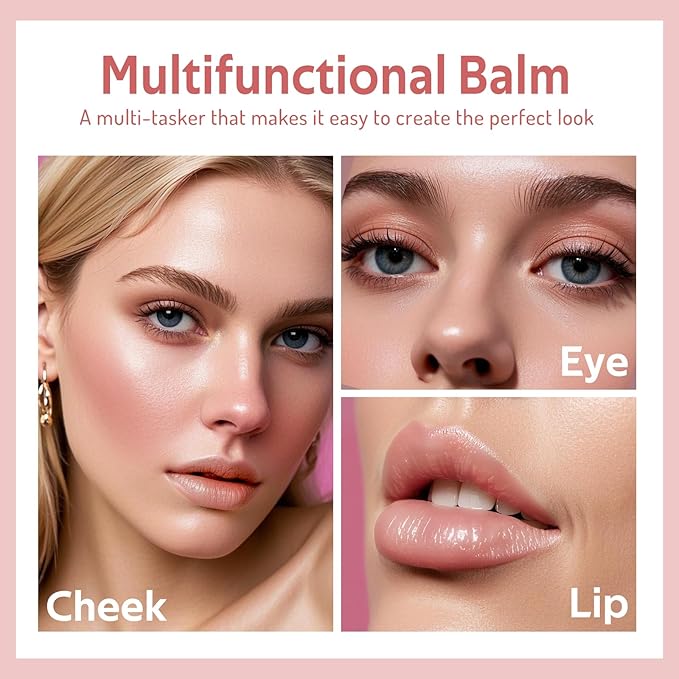 Multi Cream Blush & Blush Brush Set, Korean Makeup Blush for Cheeks, Multi-Use Face Balm, Lightweight & Hydrating, Blendable Color, Non-Greasy, Soft Bristles for Radiant Finish (Dewy)