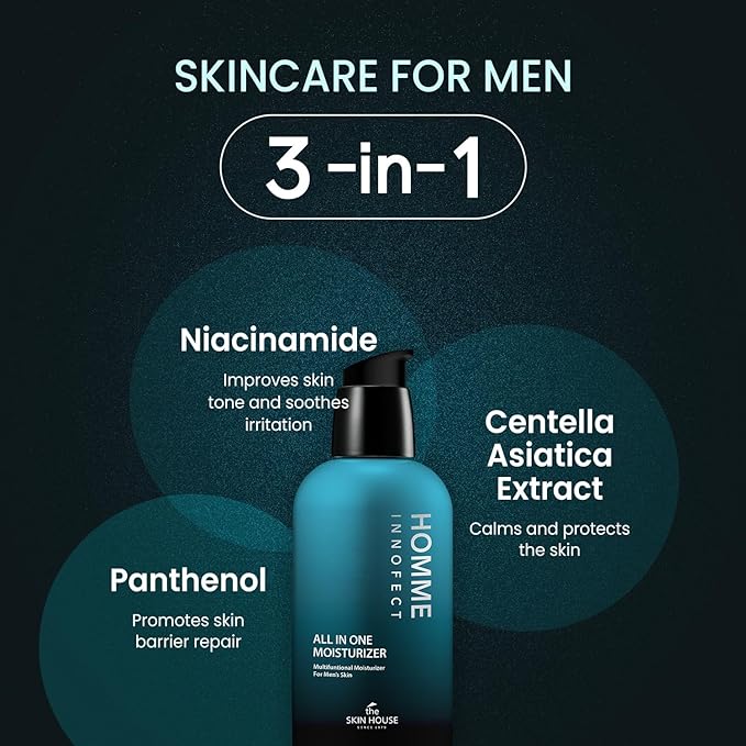 HOMME INNOFECT All-in-One Skincare Duo for Men | Foaming Face Wash & All-in-One Moisturizer (Toner + Serum + Aftershave Balm) | Korean Skin Care for Sensitive Skin | Gift for him
