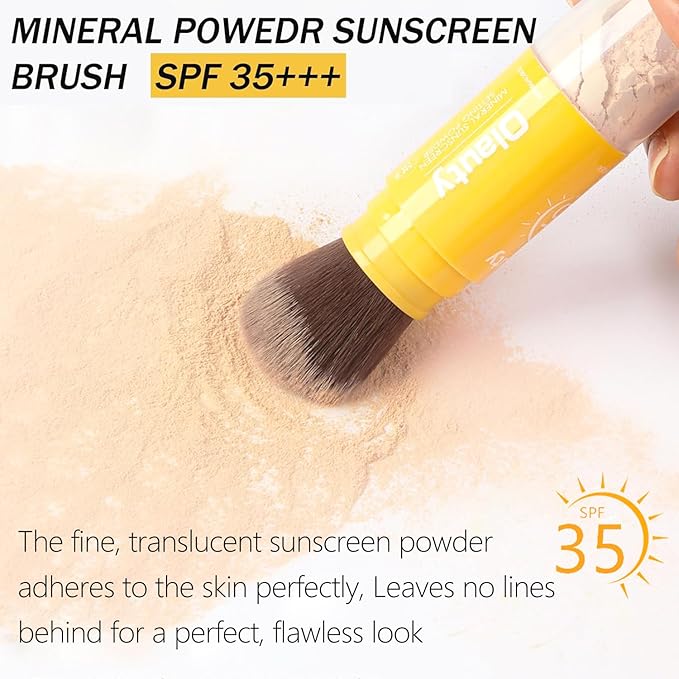 Mineral Sunscreen Setting Powder, SPF 35 Brush Sunscreen Powder for Face & Scalp, Long Lasting Lightweight Breathable, Oil Control Natural Matte Finish (#02 Medium)