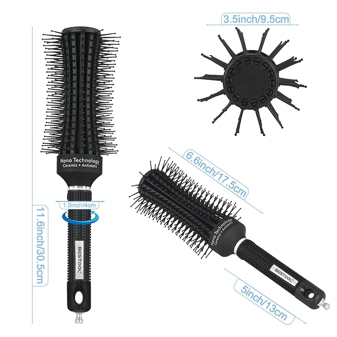 BESTOOL Round Brush,Volumizing Round Hair Brushes for Women flexile Hair Brush for Blow out Detangling Curling Styling Less Pain & Breakage
