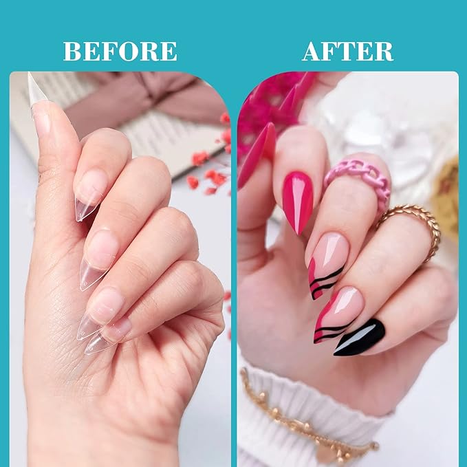 Clear Short Stiletto Nail Tips, 600PCS Half Cover Soft Gel Stiletto Nail Tips, Almond Shape Fake Nails Acrylic Nail Extension Tips for Acrylic Nails Art Salon Home DIY with Box 12Sizes