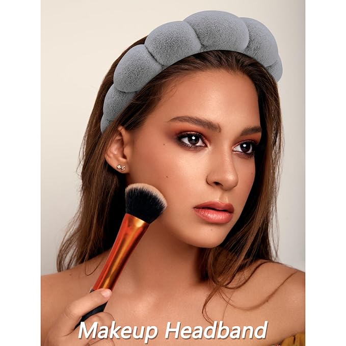 VELSCRUN 6 Pack Spa Headband, Makeup Headband, Face Wash Headbands, Skincare Headbands, Grey Sponge Hair Band Bow Tie Spa Head Band for Washing Face Wristband Set Hair Accessories for Women Girls