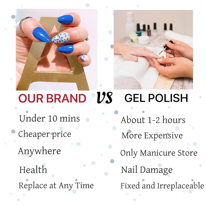 Blue Short Almond French Press on Nails Flower Pattern Fake Nails DIY for Women and Girls Daily and Party Use Can Glue on Nails Blue Full Cover Acrylic Stick on Nails 24 Pcs Kit