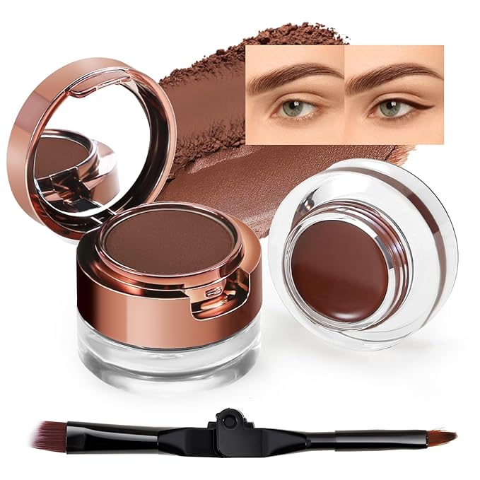 Cream Eyebrow Duo Kit, Brow Powder and Eyeliner Gel, Eye Brow Pomade Waterproof Highly Pigmented, Filler Thicker Brows, with Dual Head Brush