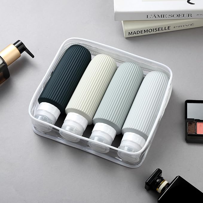 Travel Bottles for Toiletries, Large 6oz Travel Size Containers, BPA Free Leak Proof Tubs Refillable Liquid Accessories with Toiletry Bag for Cometic Shampoo and Lotion Soap (4 Pack)