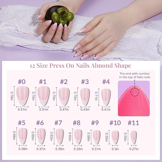 Teenitor Press on Nails Almond, 24Pack 576Pcs Short Almond Press on Nails, Matte Glossy French Tip Press on Nails, Glitter Fake Nails