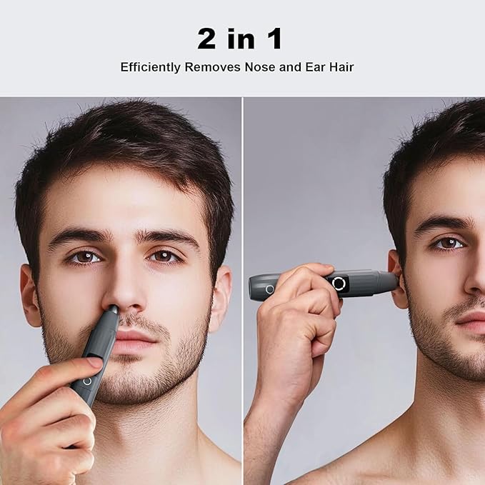 JISHO Rechargeable Ear and Nose Hair Trimmer for Men Women-12000 RPM Powerful Motor with Dual Edge Blades, Waterproof, USB Type-C, Easy to Clean Travel Size (2 Refills)