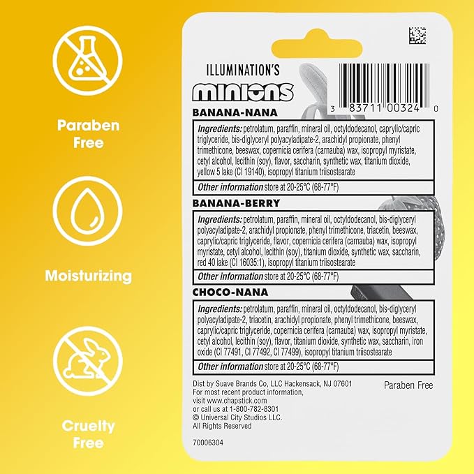 ChapStick Lip Balm, Minions Banana Variety Packs (6 Sticks), Party Favors for Kids, 0.15 Oz Ea