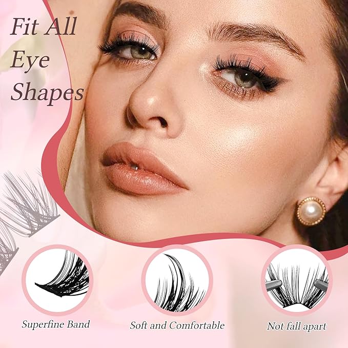 FADLASH Lash Clusters Wispy Eyelash Clusters D Curl Natural Individual Lashes 10-16 mm and Waterproof Cluster Eyelash Extensions with Soft Thin Band (JC07, 10-16mm)