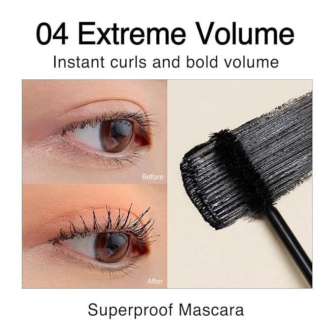 CLIO Kill Lash Superproof Mascara, Washable, Vegan Formula, Ultra-Volumizing, Smudge-Proof, Clump-Free, Curl-Holding, Long-Lasting, 0.24 fl oz (004 EXTREME VOLUME BLACK)