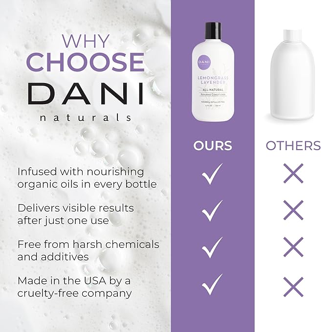 DANI Naturals Conditioner – Lemongrass Lavender, Hydrating & Repairing, Soothes Scalp Redness & Dryness, Reduces Dandruff, Color-Safe & Vegan, 12 oz