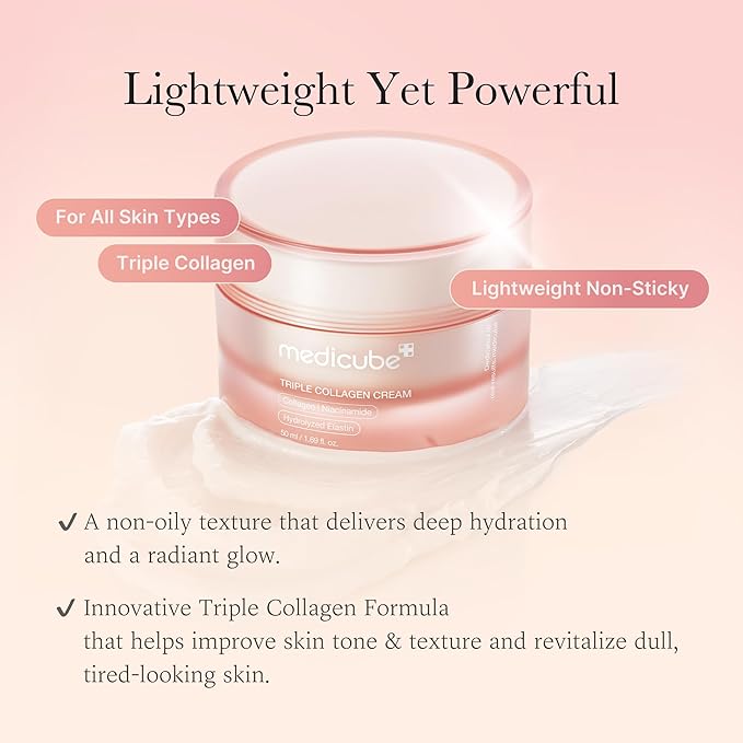 medicube Triple Collagen Prep and Glow Duo: Triple Collagen Cream and Triple Collagen Toner | Hyaluronic Acid, Premium Elastin for Boosting Skin's Moisture Barrier | Korean Skincare, Stocking Stuffers