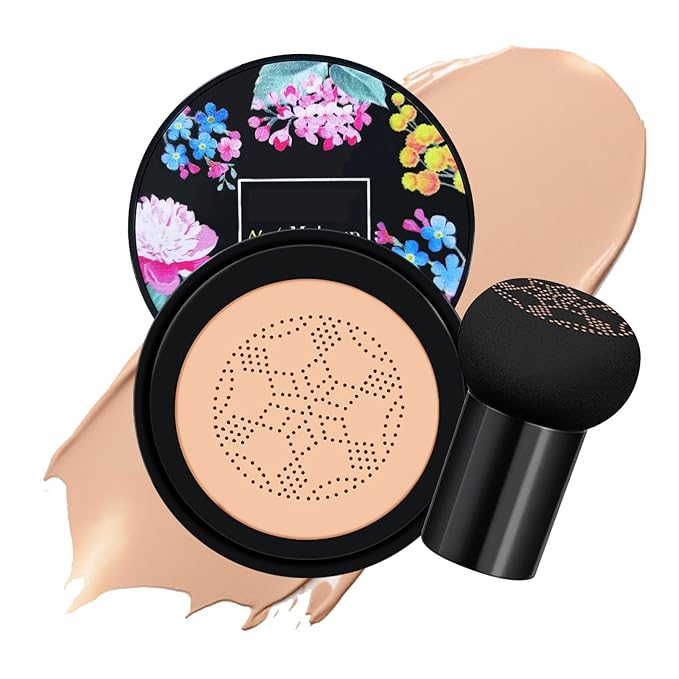KYDA Mushroom Head Air Cushion BB Cream,Concealer Lasting Nude Makeup Moisturizing Pigment CC Liquid Foundation, Even Skin Tone Makeup Base Primer-Buff Beige