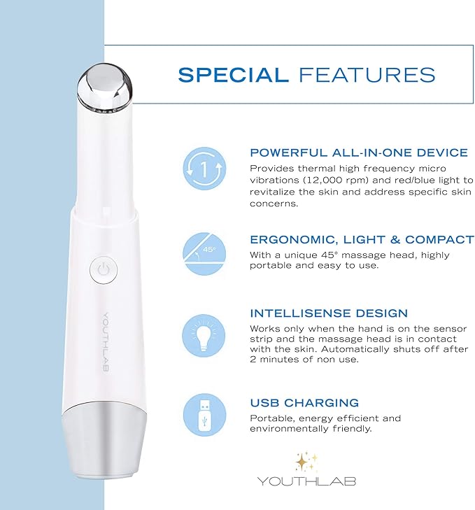Eye & Face Wand/Tool – Heated Eye Wand with Vibration for Puffiness, Tired Eyes, Brighter Under Area, Redness Relief, Product Absorption, Smoother Skin & Relaxing Massage