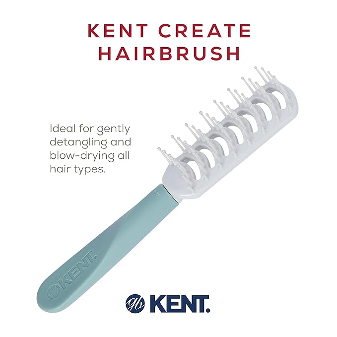 Kent KCR1 "Create" Vented Hair Brush for Blowdrying, Creating Root Lift, and Volume in All Hair Types - Small Vent Brush with Green Ergonomic Handle and Soft Ball Tipped Bristles for Pain Free Use