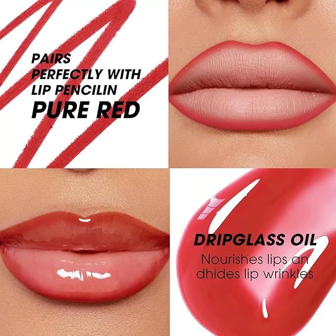 Red Lip Liner Waterproof Lip Liner and Gloss Set High Pigment Long Lasting Plum Smudge proof Lip Gloss and Lip Liner Set (10# Red)