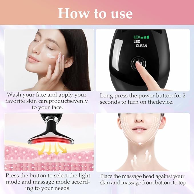 Face and Neck Massager Tool, 7 Colors LED Womens Skin Care Facial Massager for Skin Rejuvenation, Lifting, Toning, Glow Boost