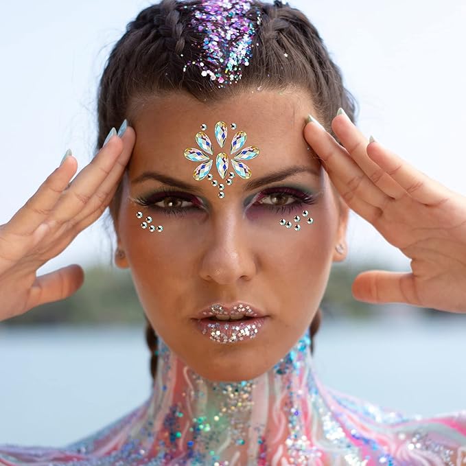 12 Sheets Self Adhesive Rhinestones for Makeup Eyes Face Jewels Gems Face Gems Stick on Rave Festival Accessories Costume For Women Bling Hair Rhinestone Stickers