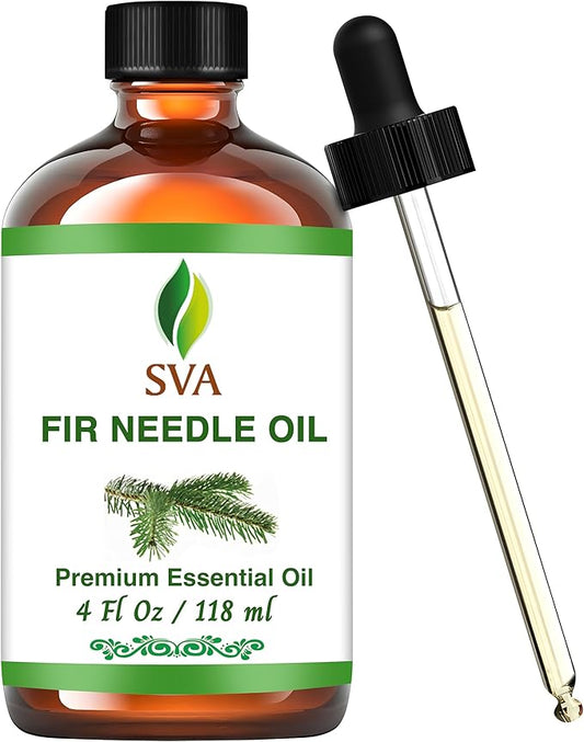 SVA Fir Needle Essential Oil – 4 Fl Oz – 100% Natural Fir Needle Oil - for Diffuser, Hair Care, Face, Skin Care, Aromatherapy, Scalp and Body Massage, Soap and Candle Making – with Dropper