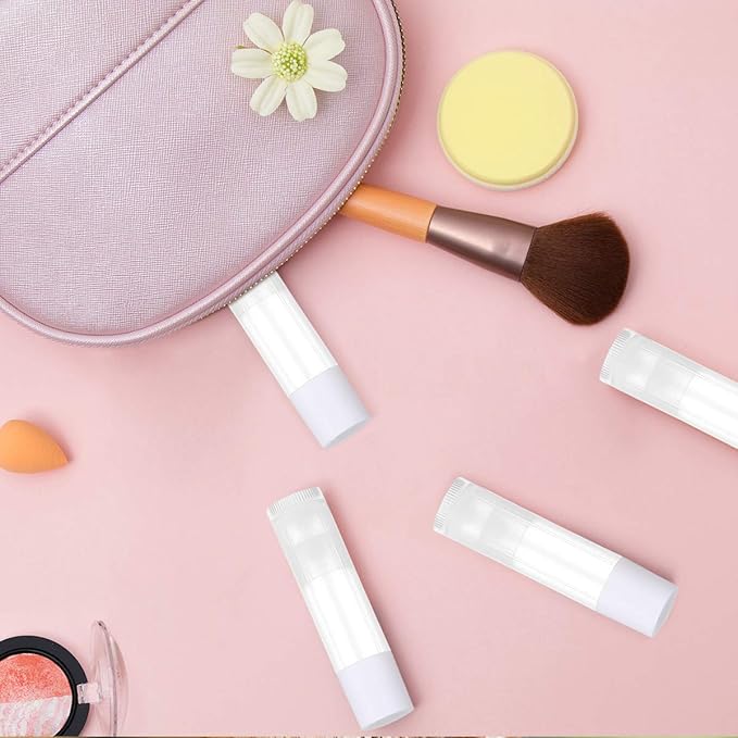 100 Sets Empty Lip Balm Tubes Bulk Round with White Caps for DIY Lipstick homemade, 3/16 Oz (5.5 ml), Clear, BPA Free, 100 Tubes and 100 Caps