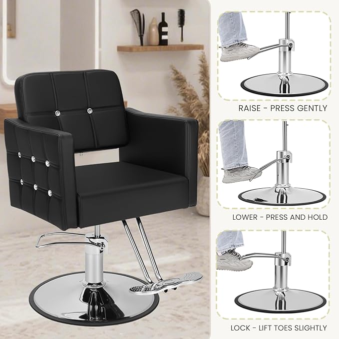 Professional Salon Chair for Hair Stylist, 350 Lbs Heavy Duty Hydraulic Pump, 360° Swivel Styling Chair with Adjustable Height, Barber Chair for Barber Shop, Spa, Tattoo Studio, Basic Black