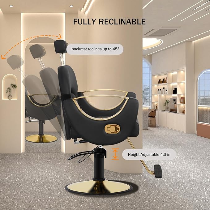 Barber Chair,Styling Chair|Adjustable Height Reclining Salon Chair, Barber Chair for Stylist with Removable Headrest,SPA Equipment for Barbershop,Beauty Salon,Spa (Black New)